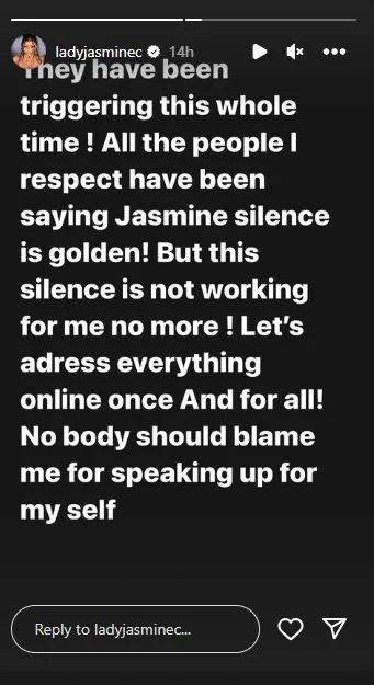 Jasmine breaks silence on report of rearrest over refusal to hand over Mr. Ibu's asset