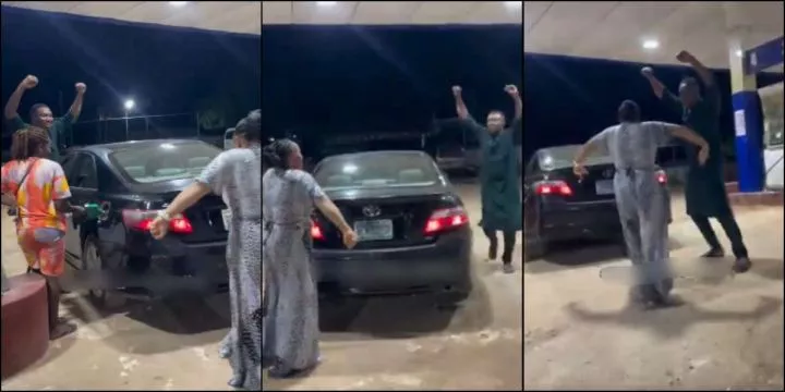 Man hails wife after she filled up his car tank