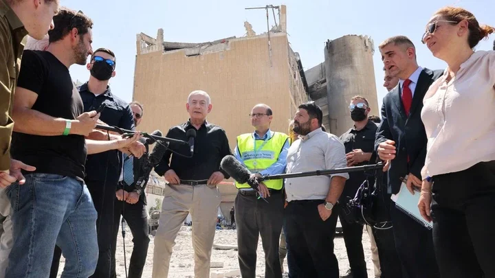 Israeli Prime Minister Benjamin Netanyahu visits the Soroka hospital complex, after it was hit by a missile fired from Iran, in Beer Sheva, Israel on June 19, 2025.