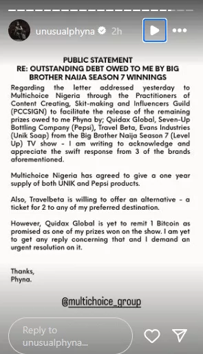 Phyna gives update as Multichoice finally reaches out to her