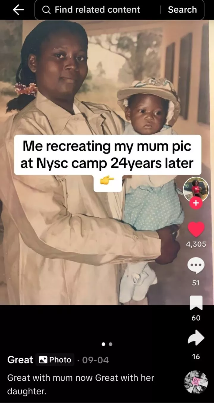 Youth corps member recreates mother's NYSC photo 24 years later with own daughter