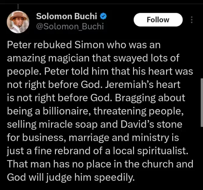 Solomon Buchi calls for arrest of Jeremiah Fufeyin, labels him a false prophet