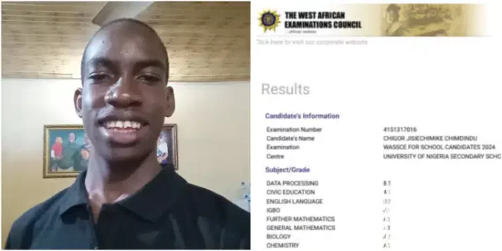 WAEC result of UNN Professor's son, who is sad about his scores, goes viral