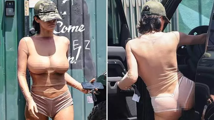 Kanye West's wife Bianca Censori flashes her b@re br3asts and n!ppl£s in see-through net top (photos)
