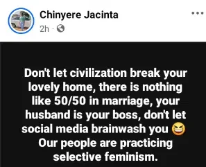 'Your husband is your boss; don't let civilization break your home