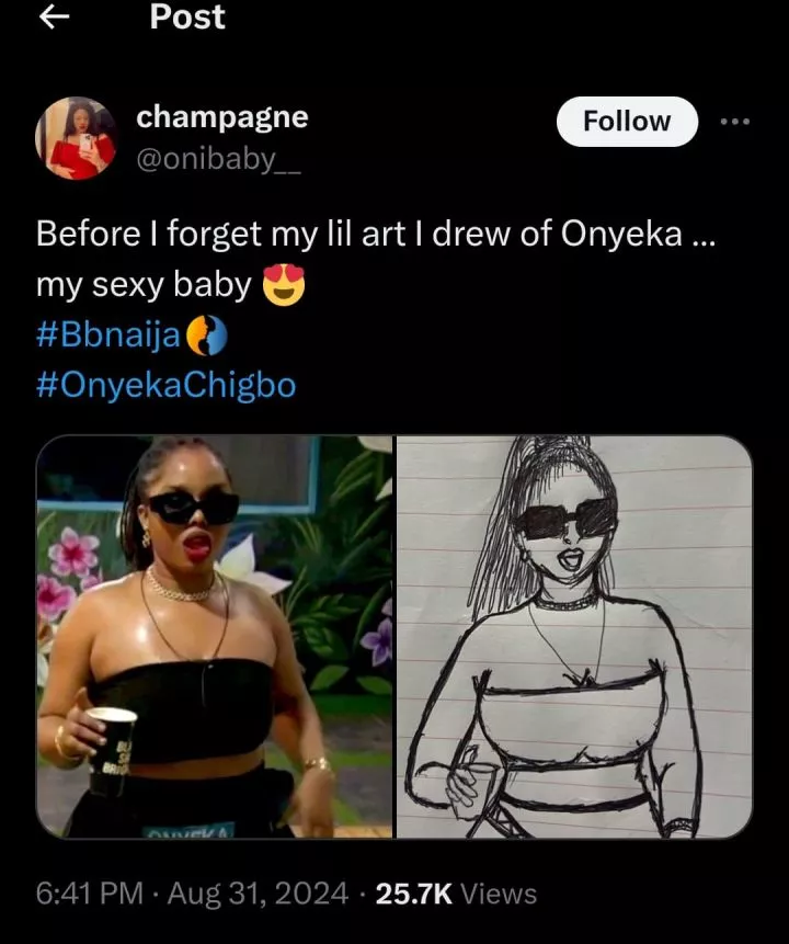 BBNaija: Fan flaunts hand-drawn portrait of Onyeka