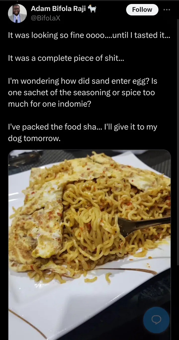 Man regrets cooking noodles by himself in wife's absence, begs God not to make him unmarried