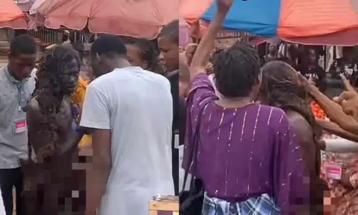 "Na wetin our parents send us come do" - Moment OOU students publicly carry out deliverance for a mentally ill man