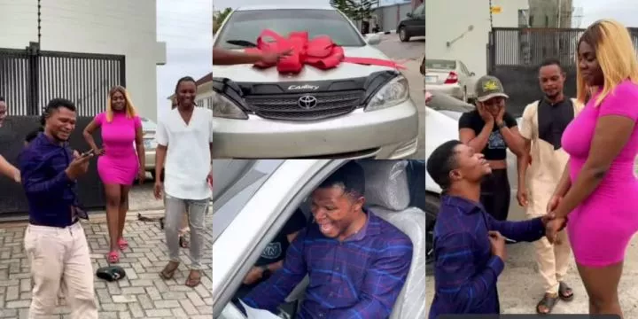 Excitements as Nons Miraj surprises fish pie seller with new car