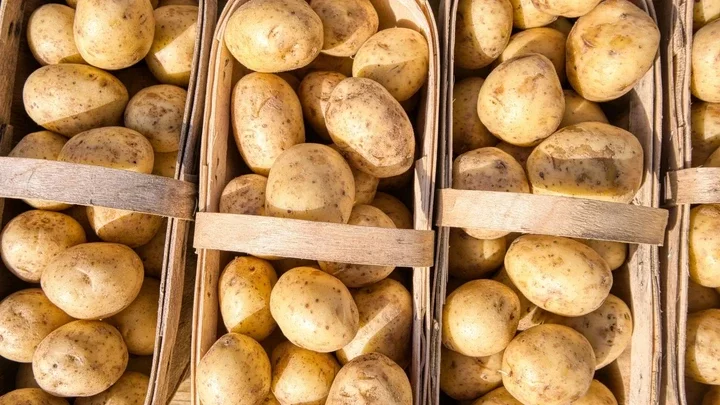 A picture of potatoes in baskets