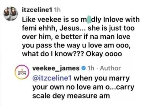 Veekee James reacts to troll's concern over loving her husband 'too much'