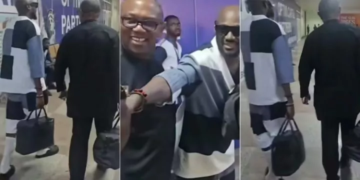 2baba shares video of him carrying Peter Obi's bag as he meets him at the airport