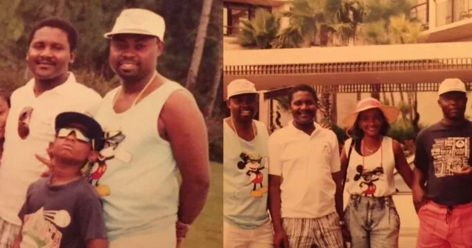 "Man was born with a silver spoon" - Nigerians react to throwback pictures of Davido, alongside his parents and Dangote