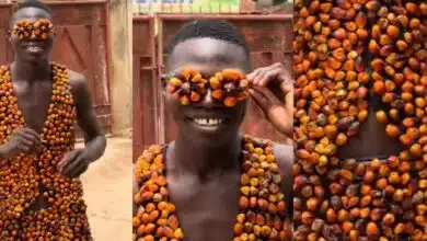 Nigerian man shows creativity as he rocks palm nut jacket, boxers, and glasses