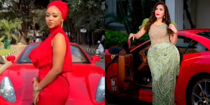 Mixed reactions as Laila Charani is seen with Regina Daniels' favourite Ferrari