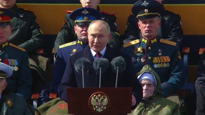 Putin vows his nukes are 'always' ready & snubs UK in WW2 rant at snow-blasted Victory Day parade with ONE TANK