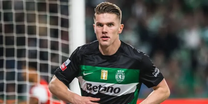 Viktor Gyokeres celebrating after scoring for Sporting