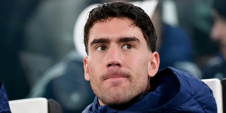 Dusan Vlahovic sitting on the bench for Juventus