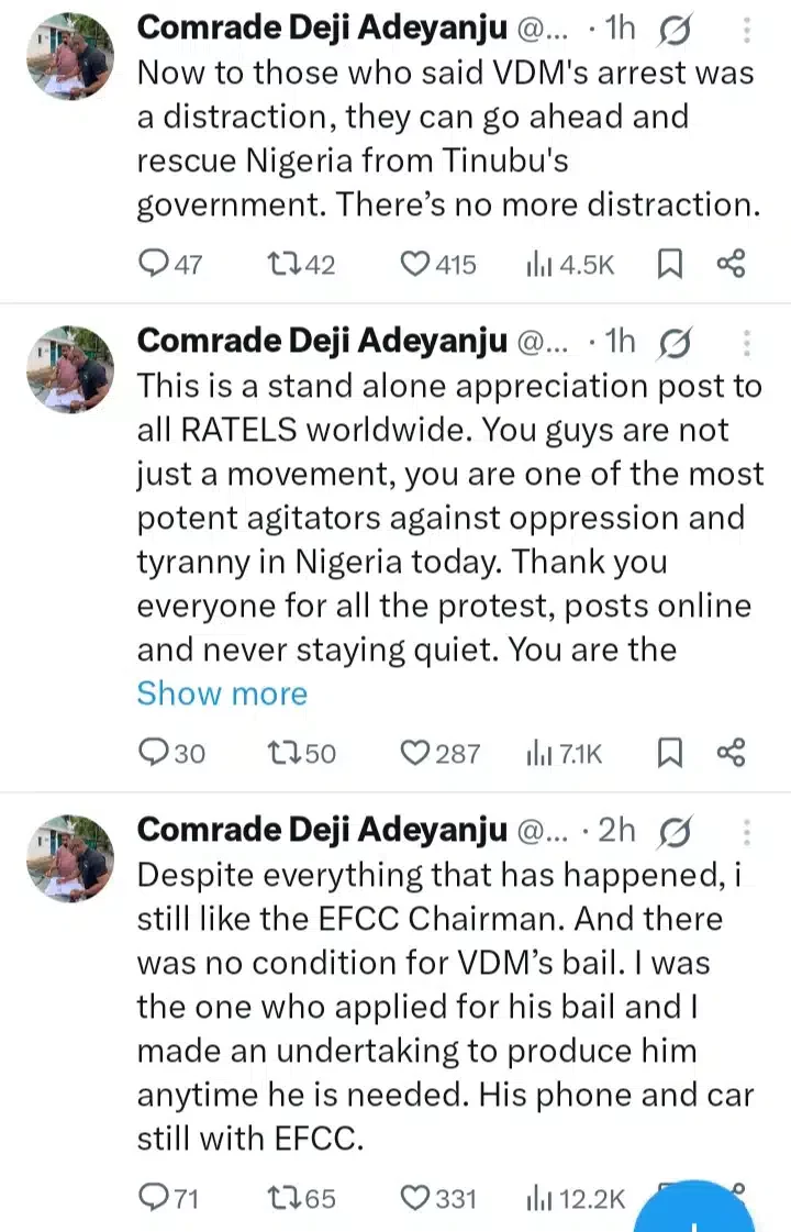 'There was no condition for VDM's bail; his phone and car still with EFCC' - Verydarkman's lawyer