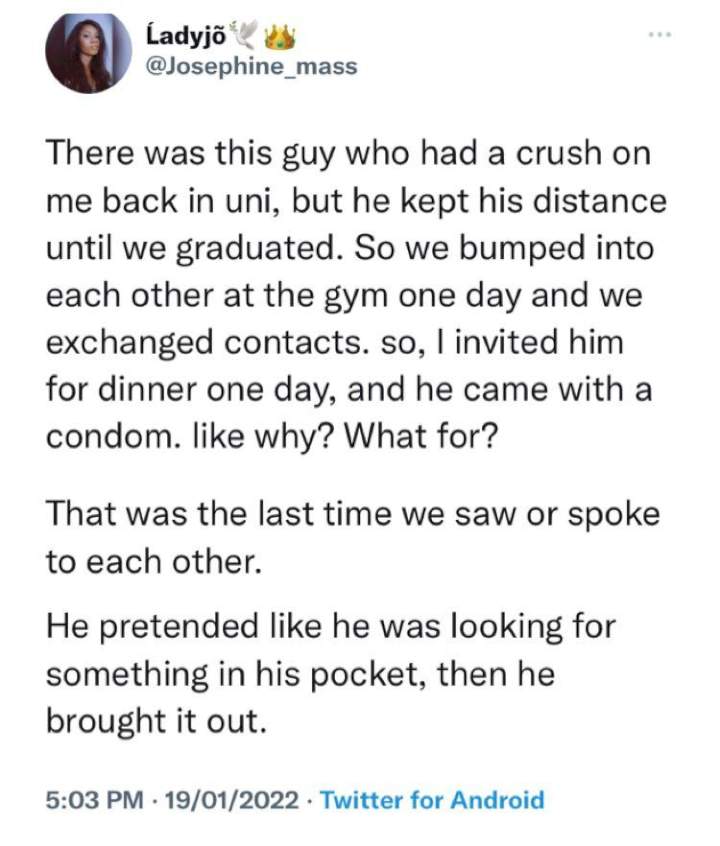 Lady shares experience with man who had a crush on her in school