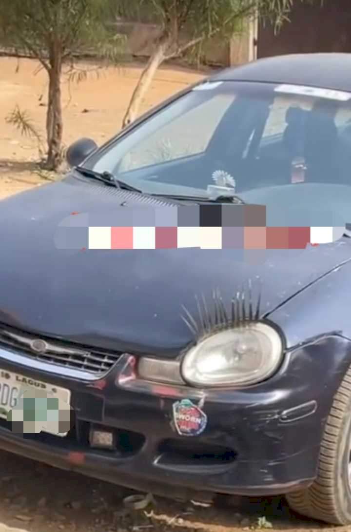"Nothing person no go see for this Lagos" - Netizens react as 'Slay-car' with eyelashes is spotted (Video)