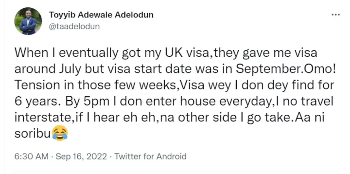 Nigerian man reveals intentional move to ensure his safety after getting UK visa