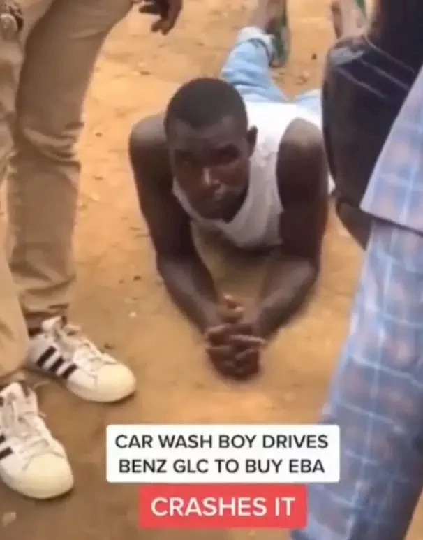 Carwash staff crashes customer's Benz GLC on his way to buy eba (Video)