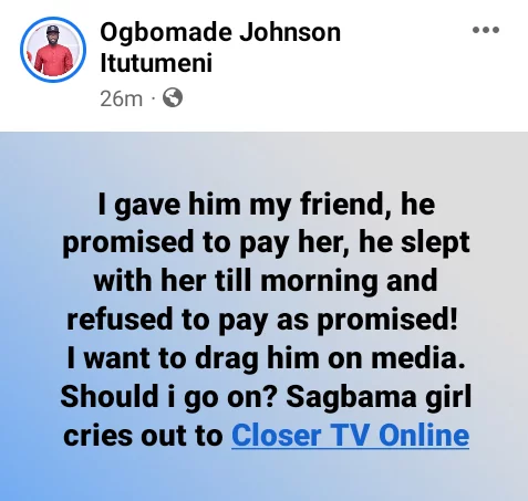 Nigerian man refuses to pay lady after 24-hour sex marathon