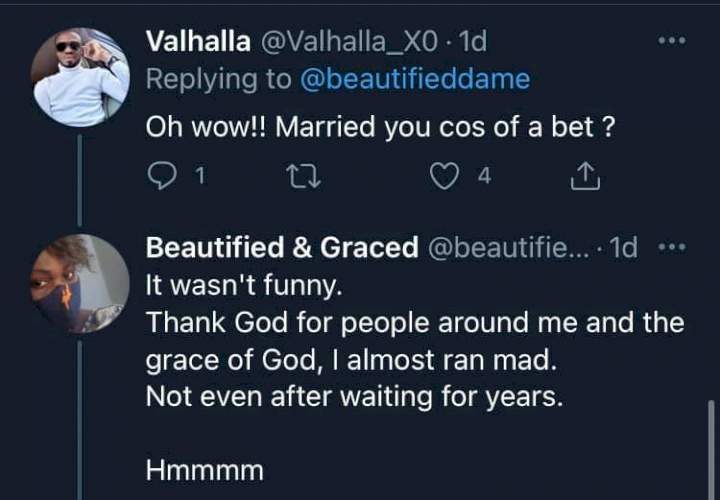 Lady recounts how her ex-husband opened up on not being in love with her but only married her over a bet