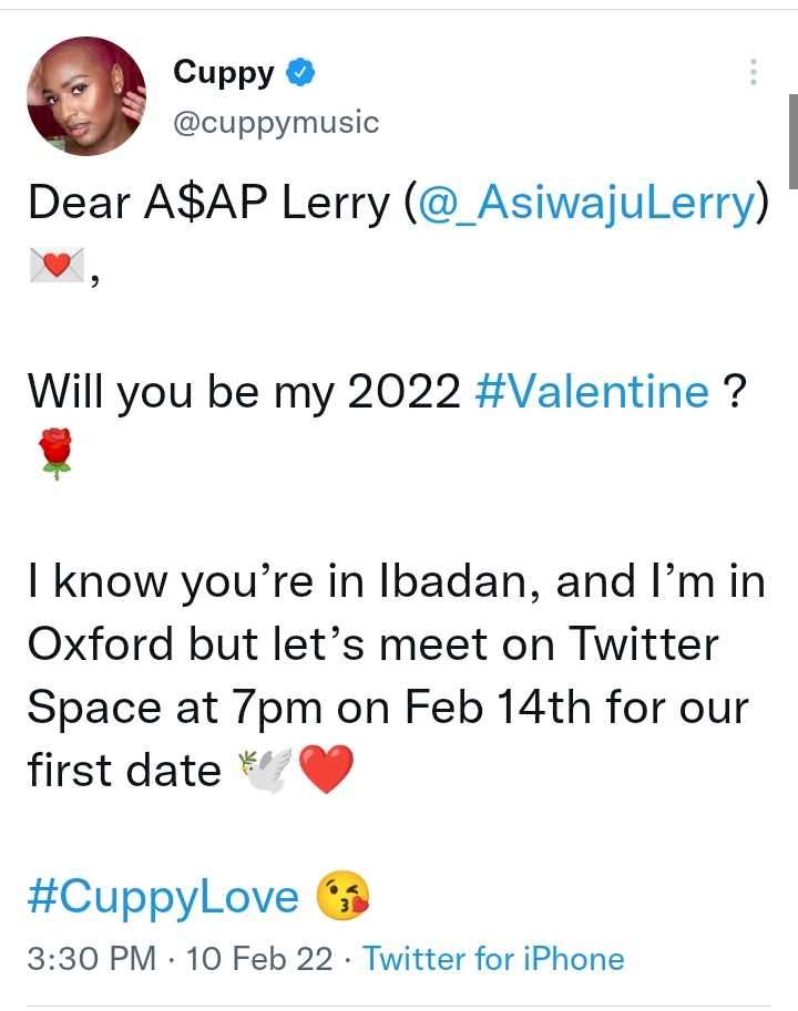 Cuppy shoots her shot as she pens letter to young man, asks him to be her Val