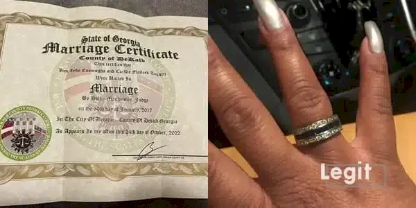 American lady calls out Jim Iyke, cries for official divorce, presents evidence and certificate of marriage