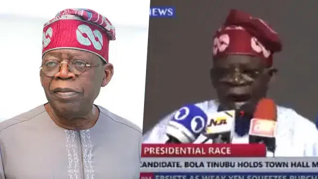 Video of Bola Tinubu 'struggling' to pronounce a word at town hall meeting goes viral