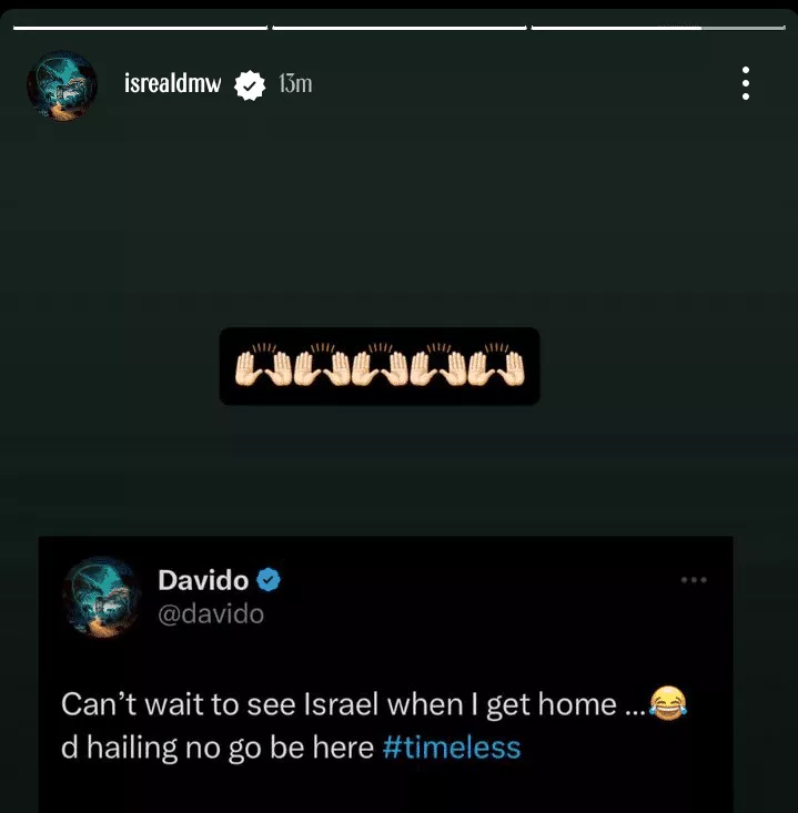 'Can't wait to see Israel' - Davido says, Israel DMW reacts