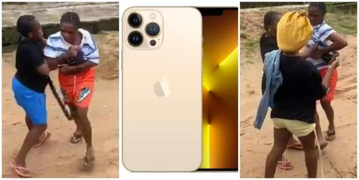 Victims gang up to beat up lady who used their 'contribution money' to buy iPhone 13 (Video)