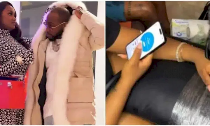 Baby on the way - Reactions as Davido's wife, Chioma seen checking menstrual cycle app in viral video