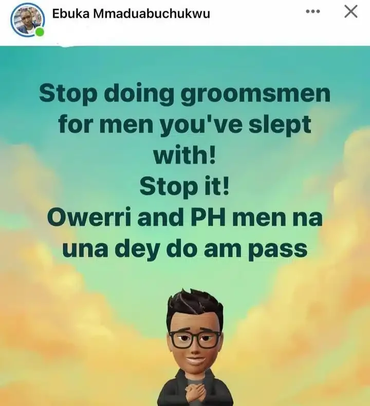 Man sparks mixed reactions as he alleges groom's men are sleeping with groom