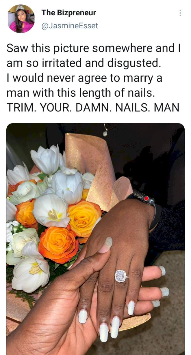 'I can never marry a man who keeps long nails' - Nigerian lady tackles bride who showed off wedding ring