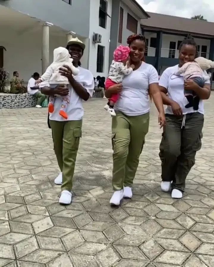 3 pregnant NYSC members catwalk with their babies after delivery (Video)