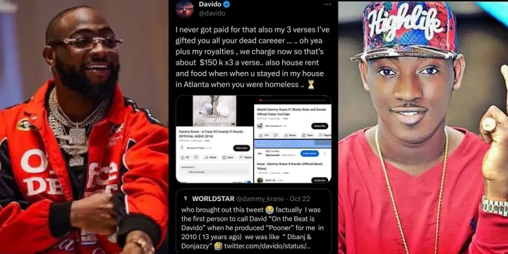 "I never got paid" - Davido knocks Dammy Krane, exposes how he housed, fed him for 3 years when he was homeless