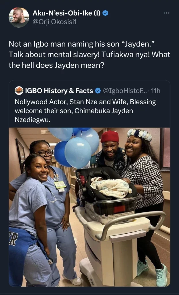 Igbo man lambasts Stan Nze for naming his son 'Jayden