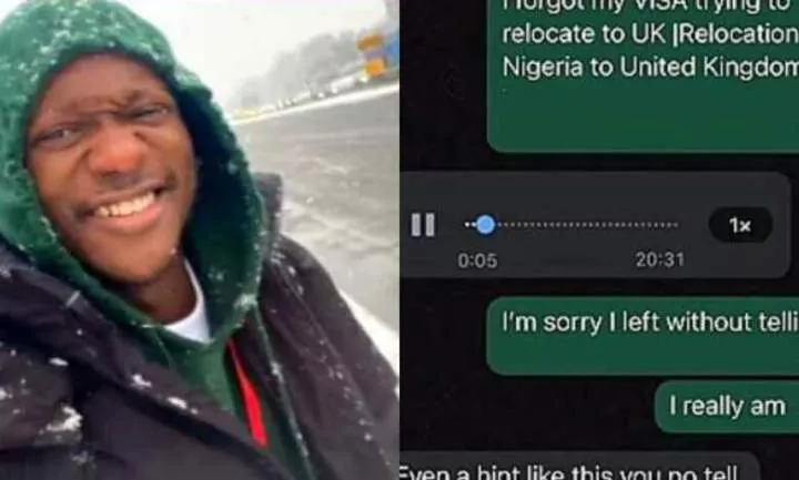 "My brother run o, na Karishika" - Man who relocated abroad without informing friend shares voice note she sent him