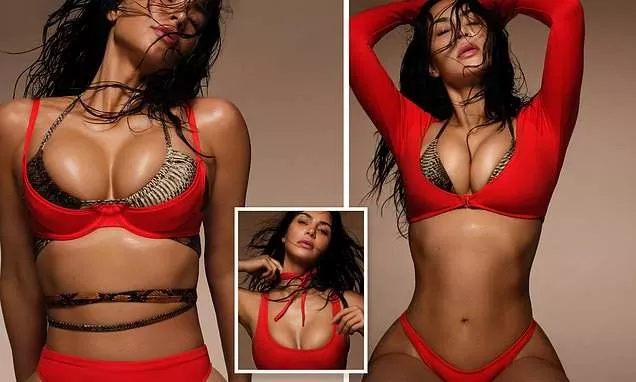 Kim Kardashian flaunts massive cleavage in new bathing suit photos