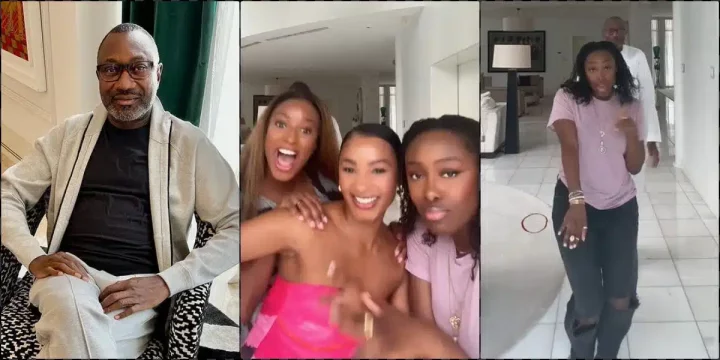 Femi Otedola hops on dance challenge with his three daughters