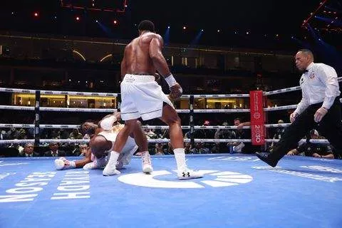 Anthony Joshua defeats Francis Ngannou in just six minutes. (Photo Credit: X)