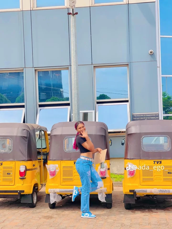 '3 Keke at once, God did' - Nigerian lady purchases 3 brand new tricycles at once, registers them for transport business