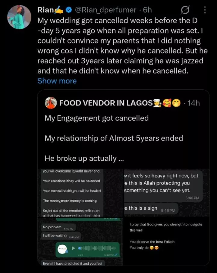 Lady narrates how her fiancé called off their wedding weeks before the big day