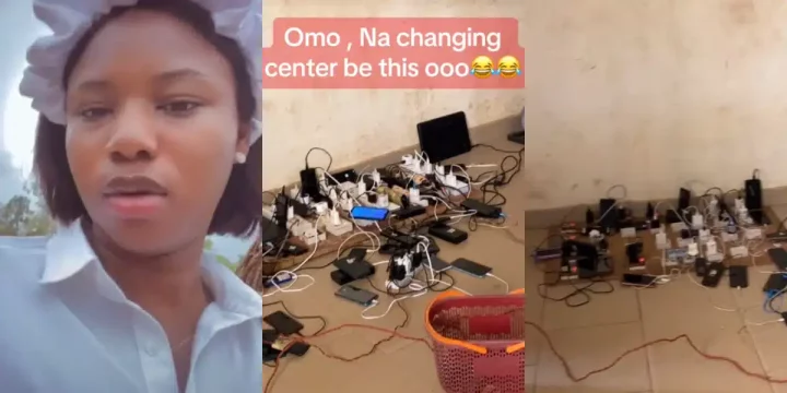 'Na here I go dey worship now' - Lady stunned as she sees many phones charging at a church