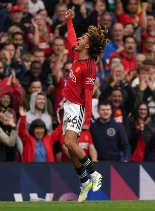 Hannibal Mejbri celebrates scoring his first goal for Manchester United - Imago