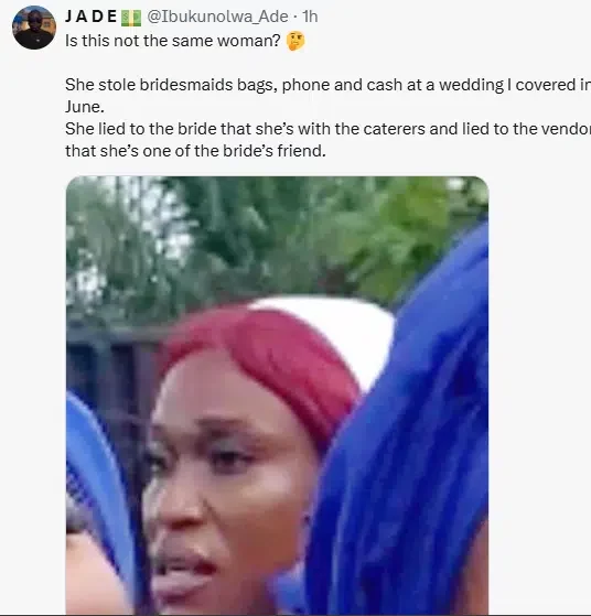 Lady called out for allegedly posing as sister of bride to steal phone and cash sprayed on couple during wedding