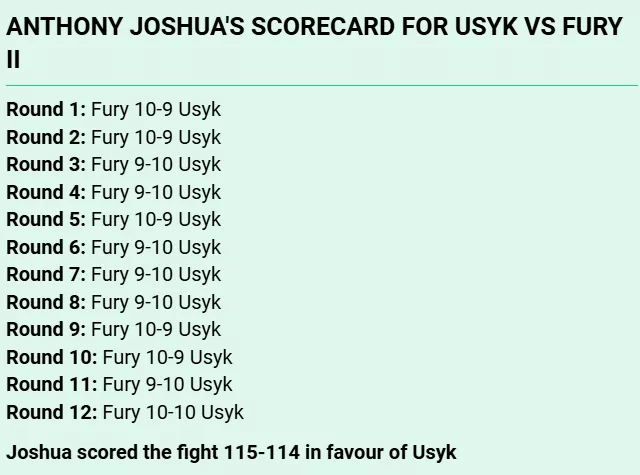 Anthony Joshua disagrees with Oleksandr Usyk vs Tyson Fury result